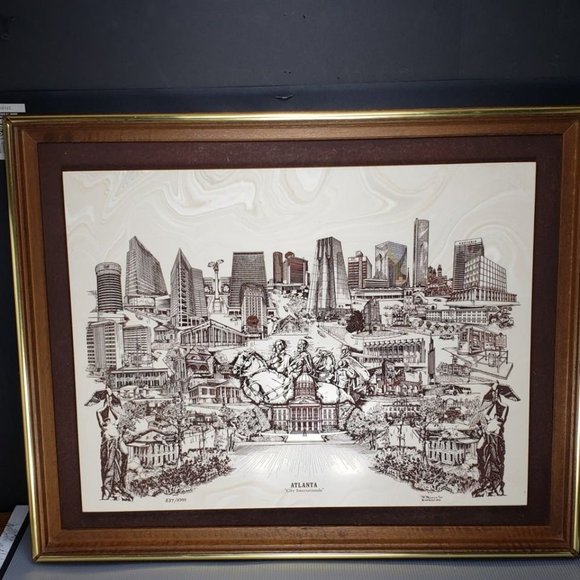 Atlanta Etched Marble Wall Art David Bivens 1975 (Vintage) - Picture 1 of 7
